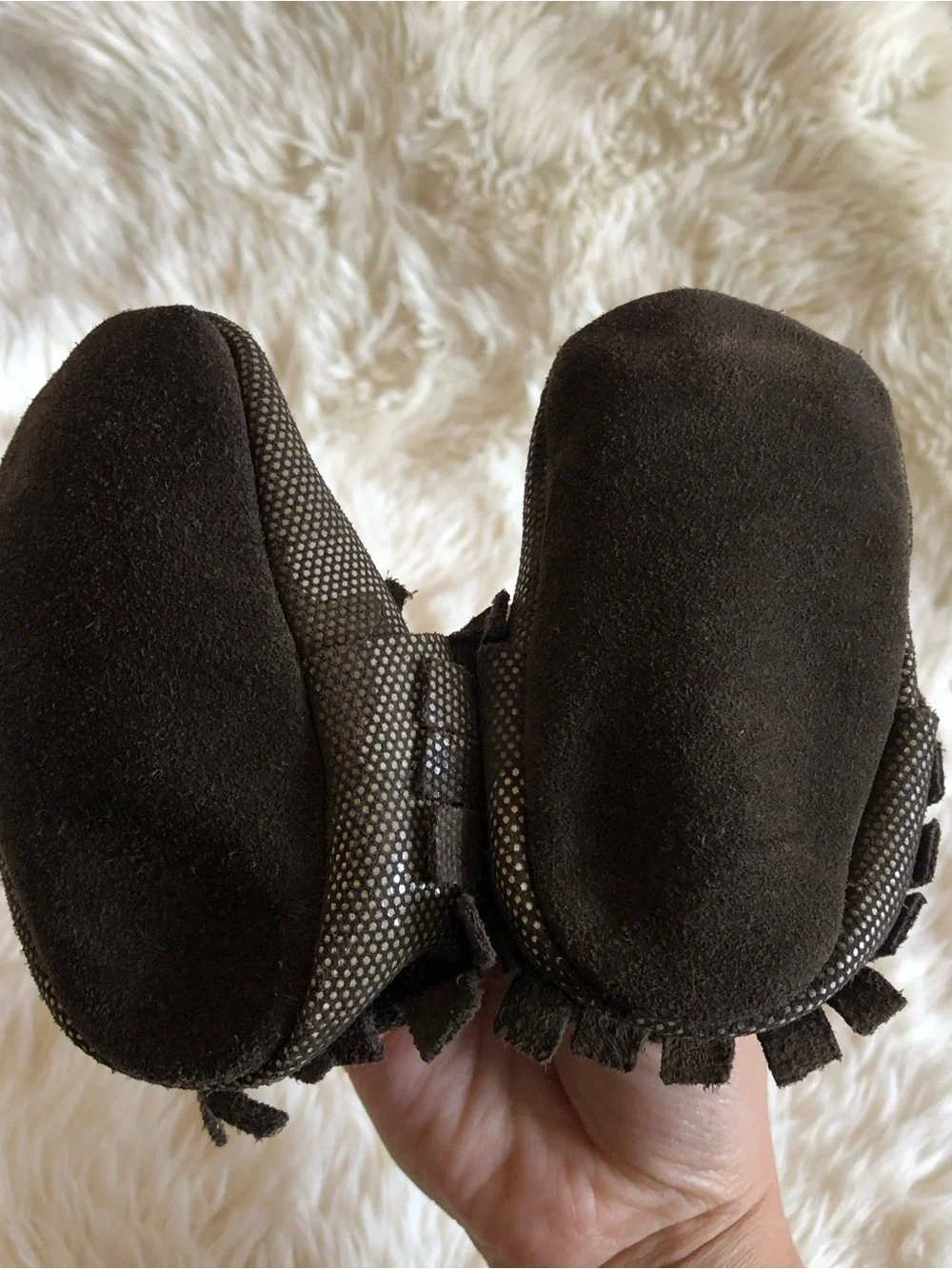 Baby/Toddler Metallic Black Bow Moccasins